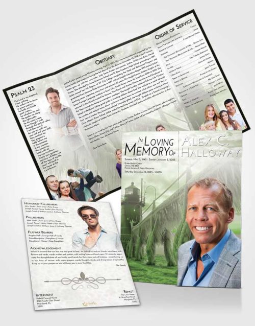 Obituary Funeral Template Gatefold Memorial Brochure Loving Lighthouse Tranquility