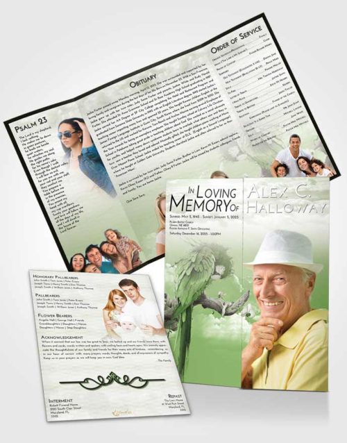 Obituary Funeral Template Gatefold Memorial Brochure Loving Magical Parrot