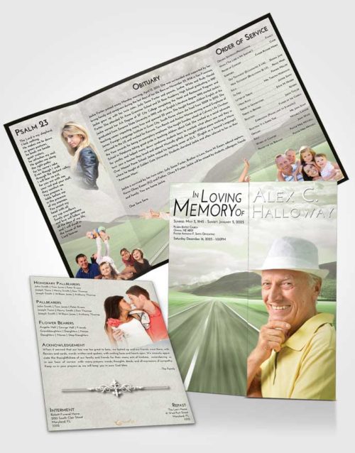 Obituary Funeral Template Gatefold Memorial Brochure Loving Morning Highway
