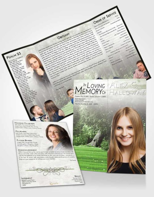 Obituary Funeral Template Gatefold Memorial Brochure Loving Summer Forest