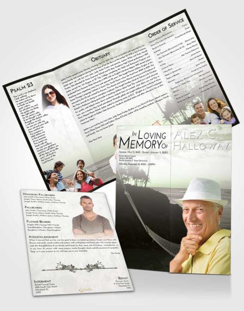 Obituary Funeral Template Gatefold Memorial Brochure Loving Sunset in a Hammock