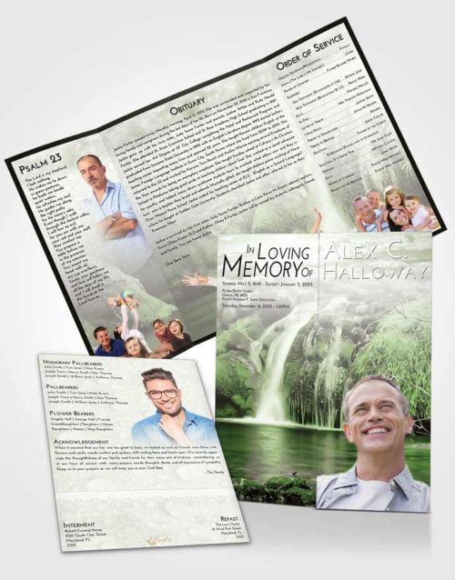Obituary Funeral Template Gatefold Memorial Brochure Loving Waterfall Paradise