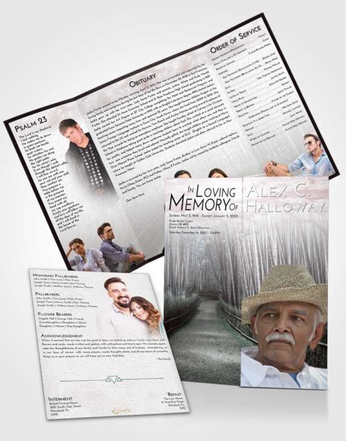 Obituary Funeral Template Gatefold Memorial Brochure Morning Bamboo Forest