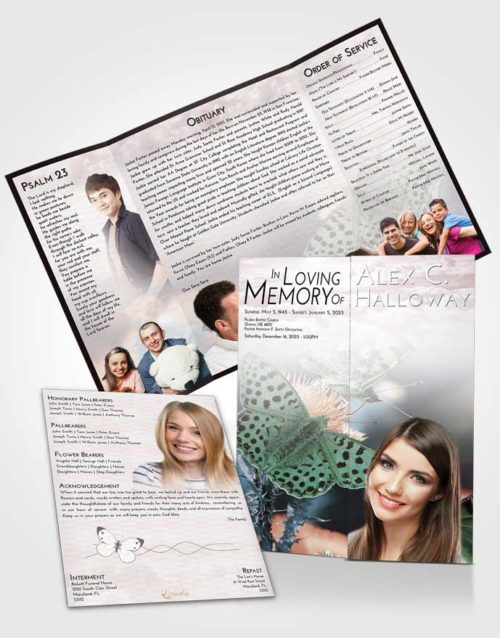 Obituary Funeral Template Gatefold Memorial Brochure Morning Butterfly Peace