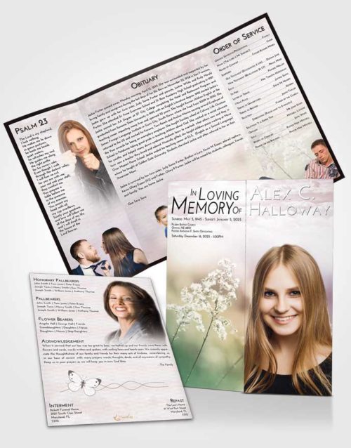 Obituary Funeral Template Gatefold Memorial Brochure Morning Colorful Spring