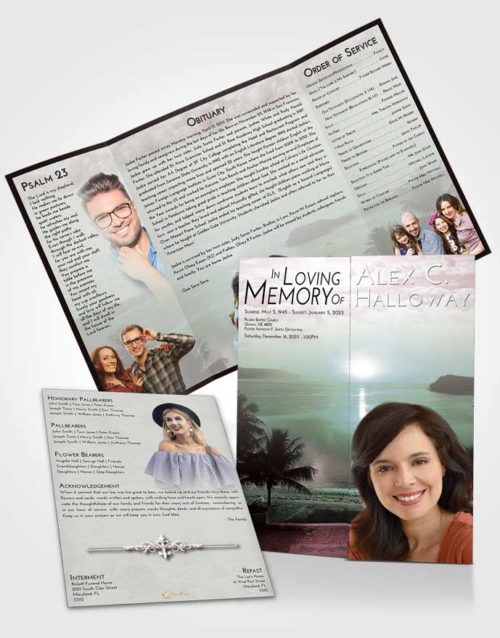 Obituary Funeral Template Gatefold Memorial Brochure Morning Italian Sun