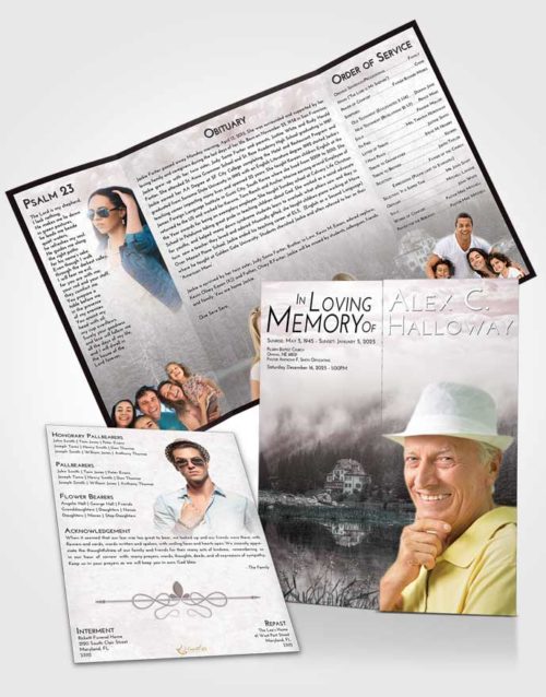 Obituary Funeral Template Gatefold Memorial Brochure Morning Lake House