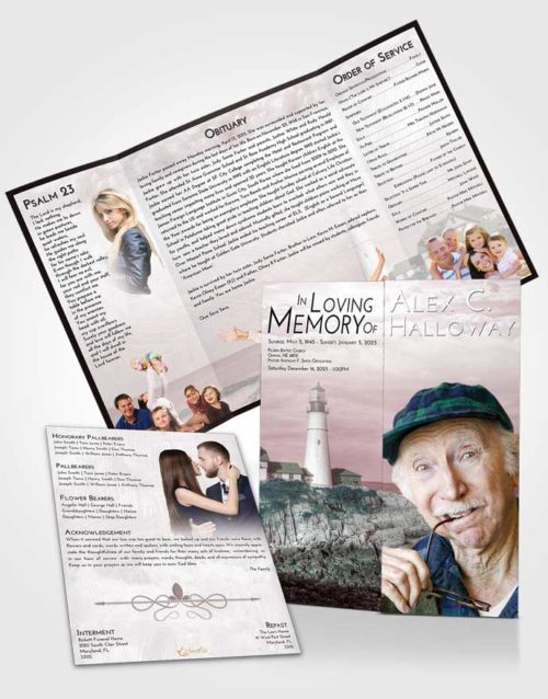 Obituary Funeral Template Gatefold Memorial Brochure Morning Lighthouse Journey