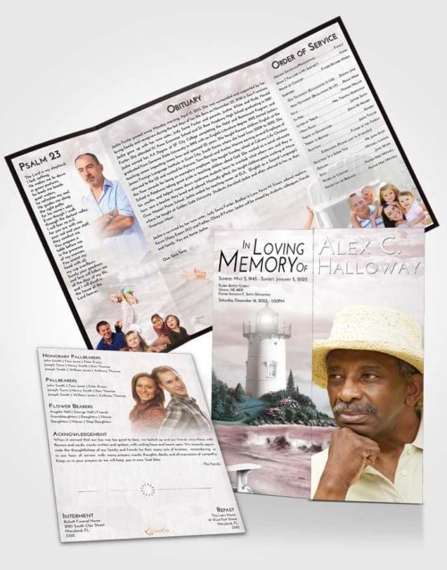 Obituary Funeral Template Gatefold Memorial Brochure Morning Lighthouse Laughter