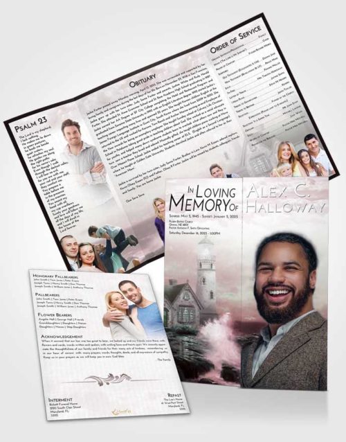 Obituary Funeral Template Gatefold Memorial Brochure Morning Lighthouse Lookout