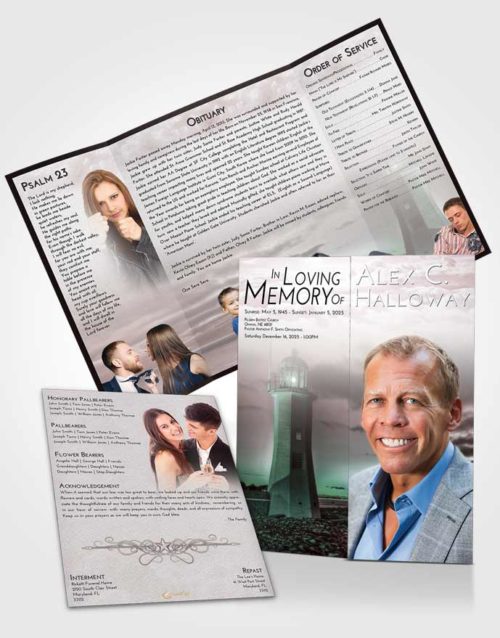 Obituary Funeral Template Gatefold Memorial Brochure Morning Lighthouse Magnificence