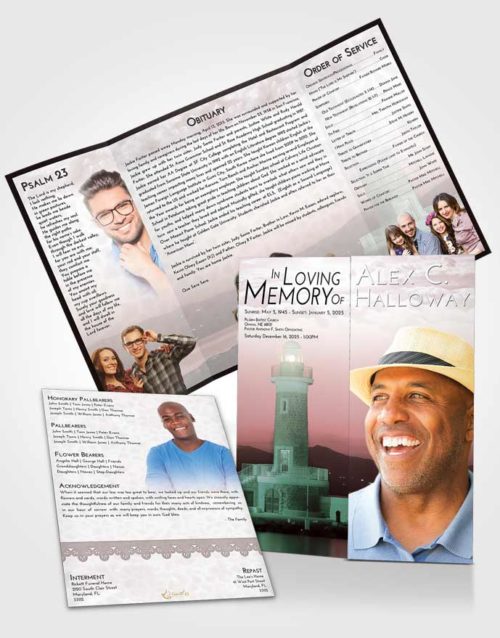 Obituary Funeral Template Gatefold Memorial Brochure Morning Lighthouse Majesty