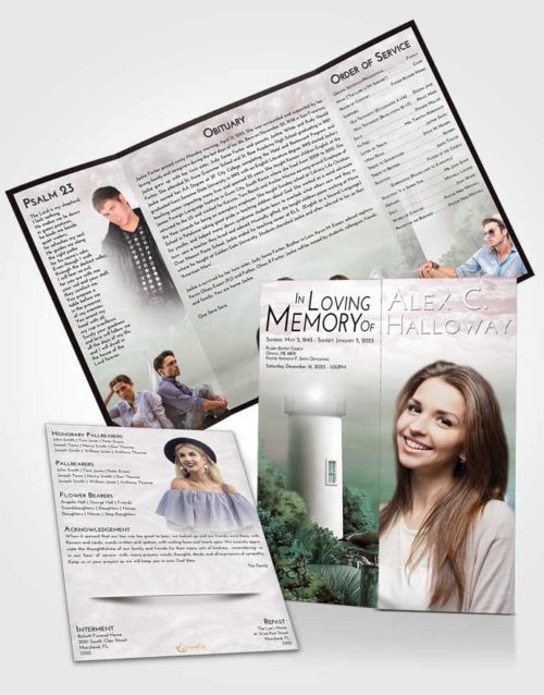 Obituary Funeral Template Gatefold Memorial Brochure Morning Lighthouse Mystery