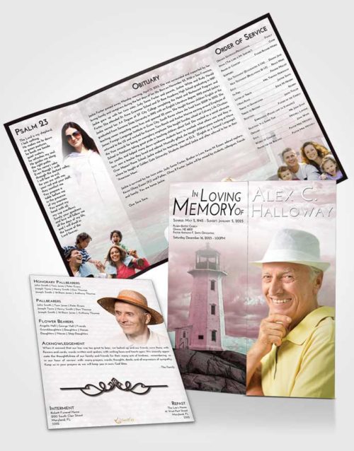 Obituary Funeral Template Gatefold Memorial Brochure Morning Lighthouse Safety