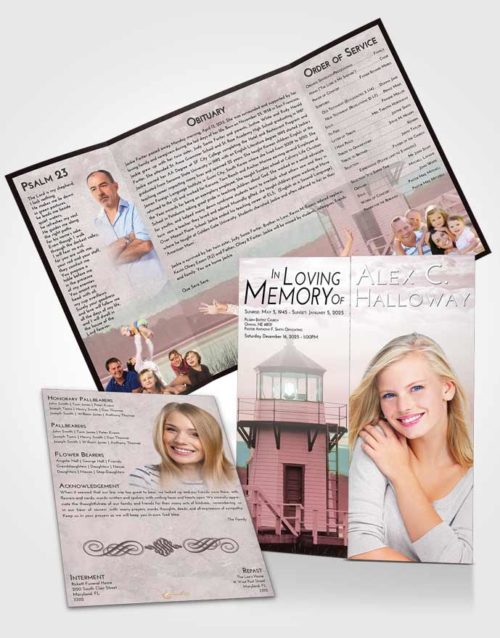 Obituary Funeral Template Gatefold Memorial Brochure Morning Lighthouse Surprise
