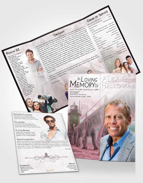Obituary Funeral Template Gatefold Memorial Brochure Morning Lighthouse Tranquility