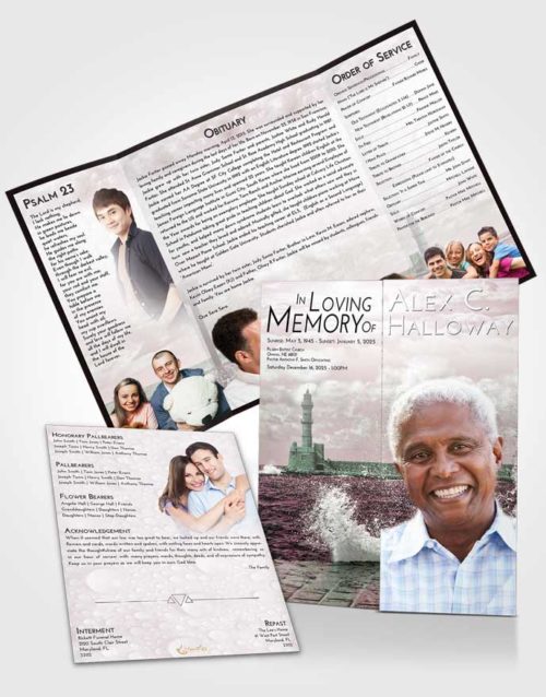 Obituary Funeral Template Gatefold Memorial Brochure Morning Lighthouse in the Tides
