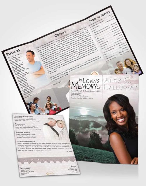 Obituary Funeral Template Gatefold Memorial Brochure Morning Misty Forest