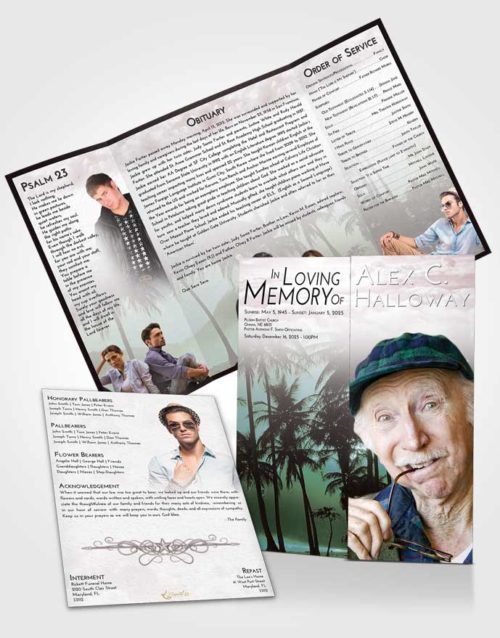 Obituary Funeral Template Gatefold Memorial Brochure Morning Palm Paradise