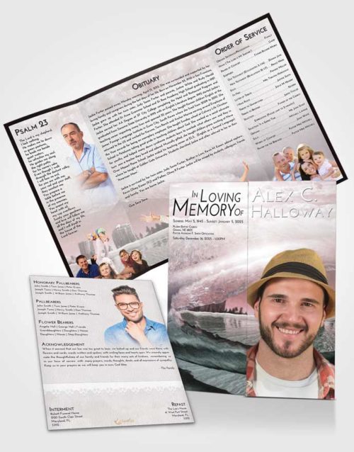 Obituary Funeral Template Gatefold Memorial Brochure Morning Summer Waves