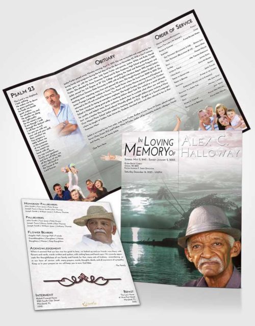Obituary Funeral Template Gatefold Memorial Brochure Morning Tropical Beach