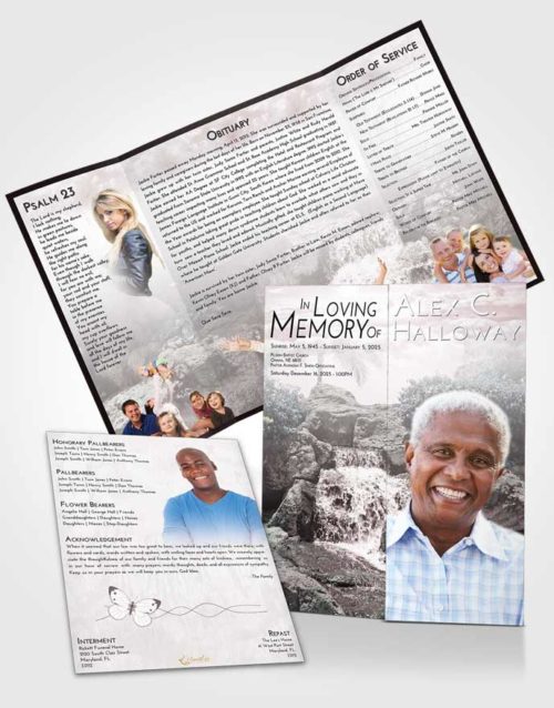Obituary Funeral Template Gatefold Memorial Brochure Morning Waterfall Masterpiece