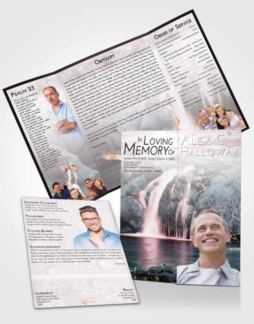 Obituary Funeral Template Gatefold Memorial Brochure Morning Waterfall Paradise