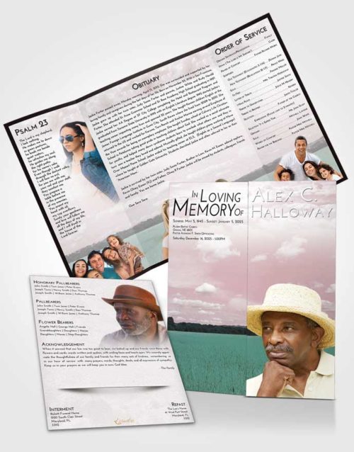 Obituary Funeral Template Gatefold Memorial Brochure Morning Wheat Serenity