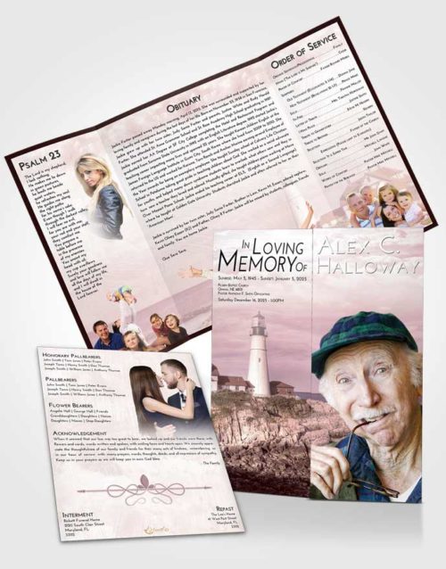 Obituary Funeral Template Gatefold Memorial Brochure Pink Serenity Lighthouse Journey