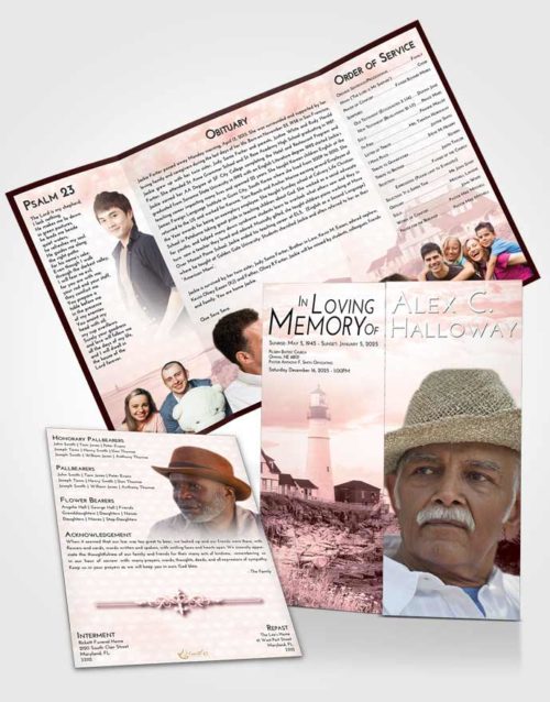 Obituary Funeral Template Gatefold Memorial Brochure Pink Serenity Lighthouse Secret