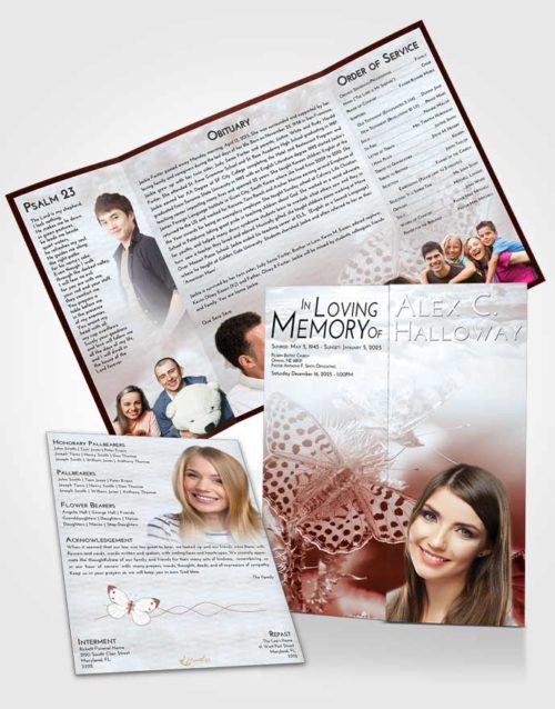 Obituary Funeral Template Gatefold Memorial Brochure Ruby Love Butterfly Peace
