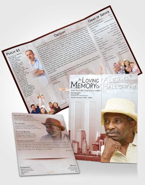 Obituary Funeral Template Gatefold Memorial Brochure Ruby Love Cityscape
