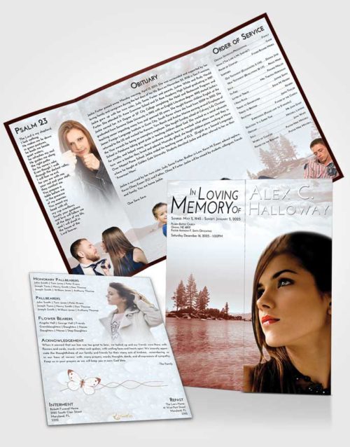 Obituary Funeral Template Gatefold Memorial Brochure Ruby Love Coral Waters