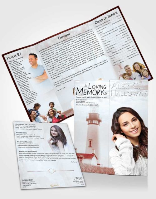 Obituary Funeral Template Gatefold Memorial Brochure Ruby Love Lighthouse Clarity