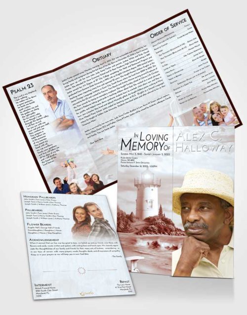 Obituary Funeral Template Gatefold Memorial Brochure Ruby Love Lighthouse Laughter
