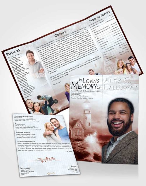 Obituary Funeral Template Gatefold Memorial Brochure Ruby Love Lighthouse Lookout