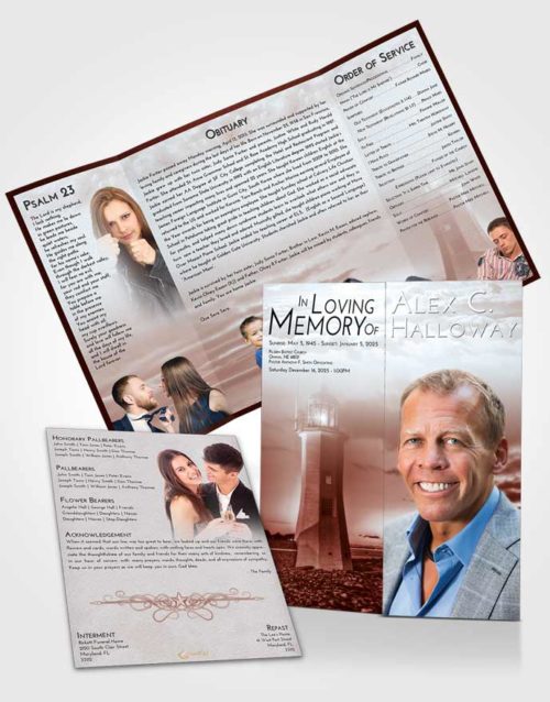 Obituary Funeral Template Gatefold Memorial Brochure Ruby Love Lighthouse Magnificence
