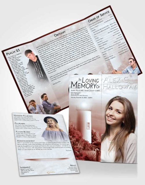 Obituary Funeral Template Gatefold Memorial Brochure Ruby Love Lighthouse Mystery