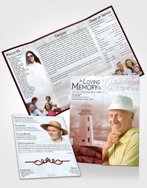 Obituary Funeral Template Gatefold Memorial Brochure Ruby Love Lighthouse Safety