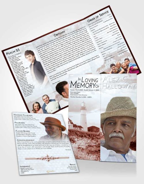 Obituary Funeral Template Gatefold Memorial Brochure Ruby Love Lighthouse Secret