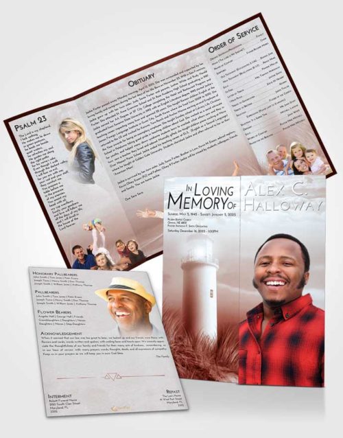 Obituary Funeral Template Gatefold Memorial Brochure Ruby Love Lighthouse Serenity