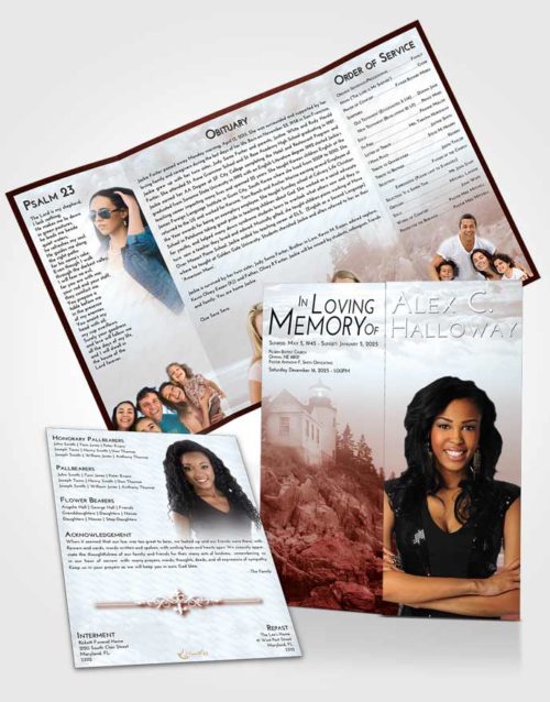 Obituary Funeral Template Gatefold Memorial Brochure Ruby Love Lighthouse on the Rocks