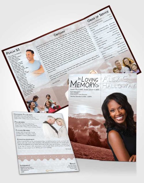 Obituary Funeral Template Gatefold Memorial Brochure Ruby Love Misty Forest