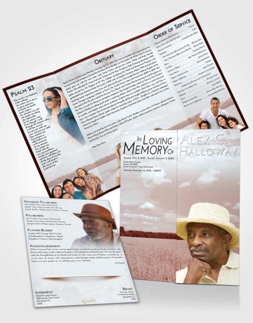 Obituary Funeral Template Gatefold Memorial Brochure Ruby Love Wheat Serenity