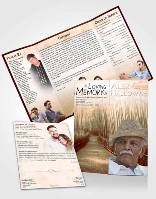 Obituary Funeral Template Gatefold Memorial Brochure Soft Dusk Bamboo Forest