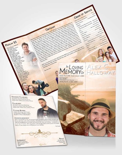 Obituary Funeral Template Gatefold Memorial Brochure Soft Dusk Coastal Gaze