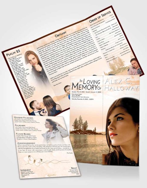 Obituary Funeral Template Gatefold Memorial Brochure Soft Dusk Coral Waters