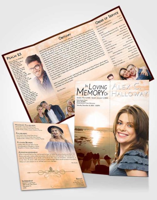 Obituary Funeral Template Gatefold Memorial Brochure Soft Dusk Early Rise