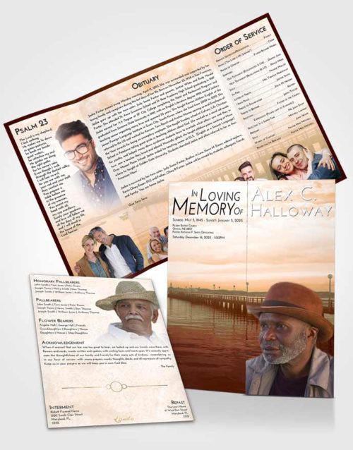 Obituary Funeral Template Gatefold Memorial Brochure Soft Dusk Lake Drive