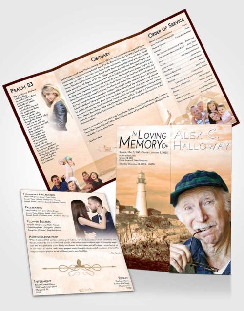 Obituary Funeral Template Gatefold Memorial Brochure Soft Dusk Lighthouse Journey